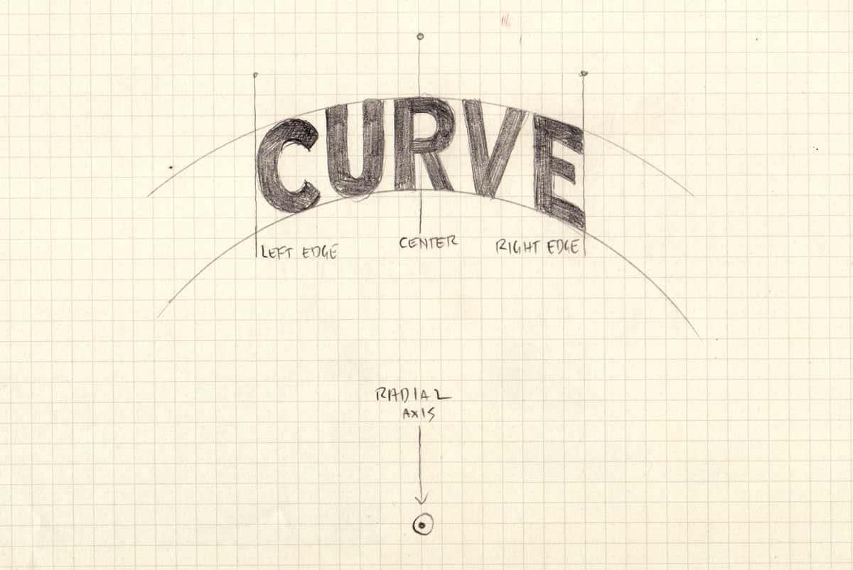 the word curve written on curved baseline. the letters are stretched.