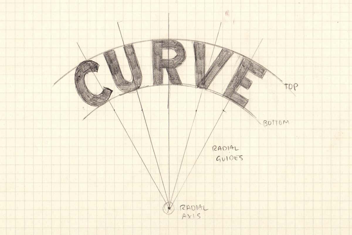 the word curve written on curved baseline. the letters are not stretched.
