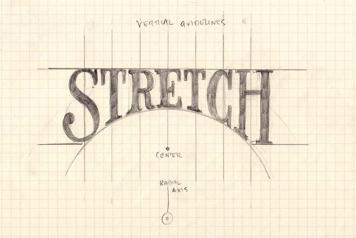 the word stretch written on curved baseline. the letters are stretched.