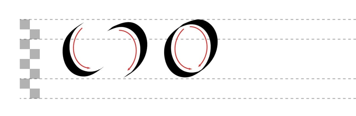 Blackletter curve strokes by Jake Rainis