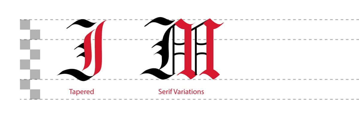 Blackletter downstrokes by Jake Rainis