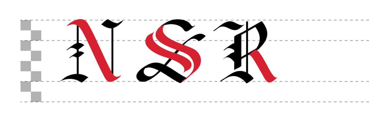 Diagonal blackletter strokes by Jake Rainis
