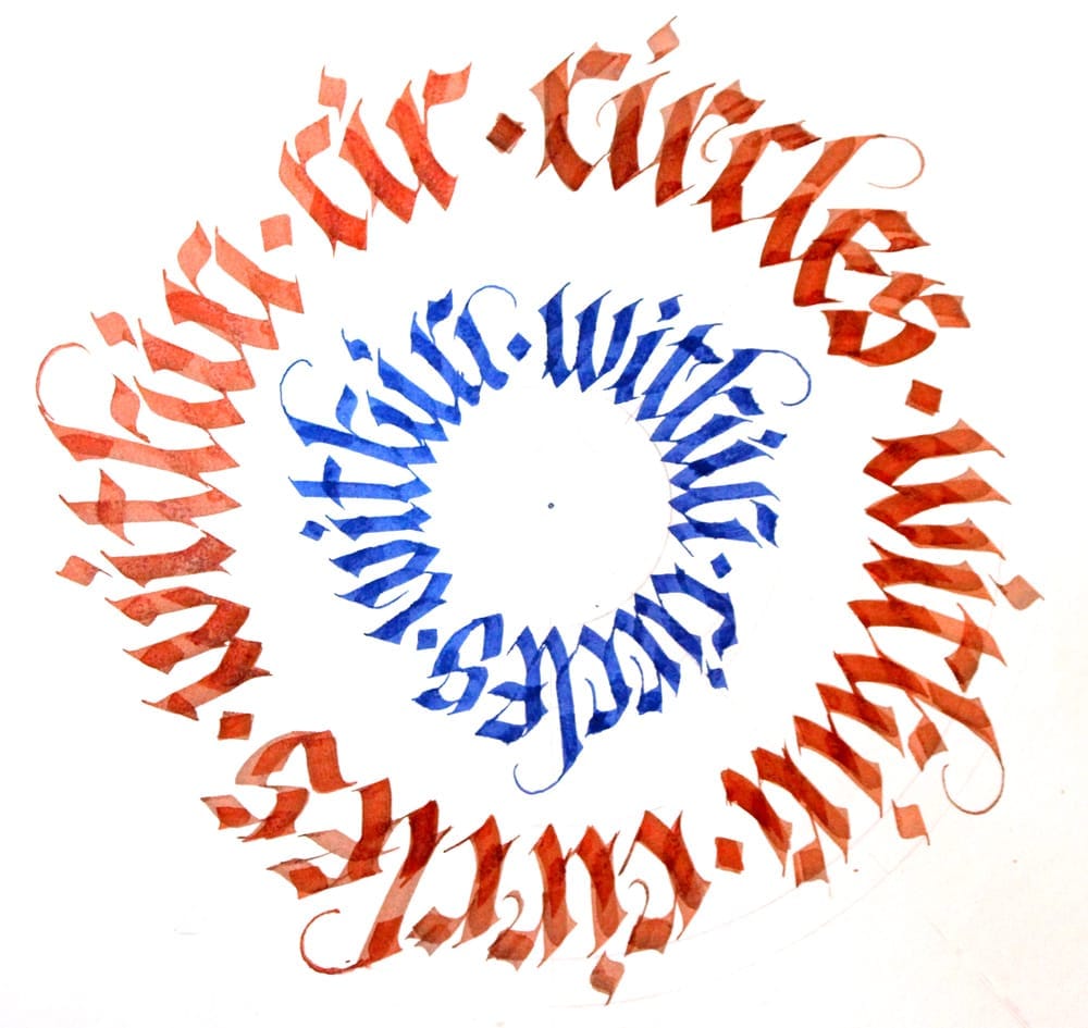 Mandala calligram with 2 different ring sizes by Jake Rainis
