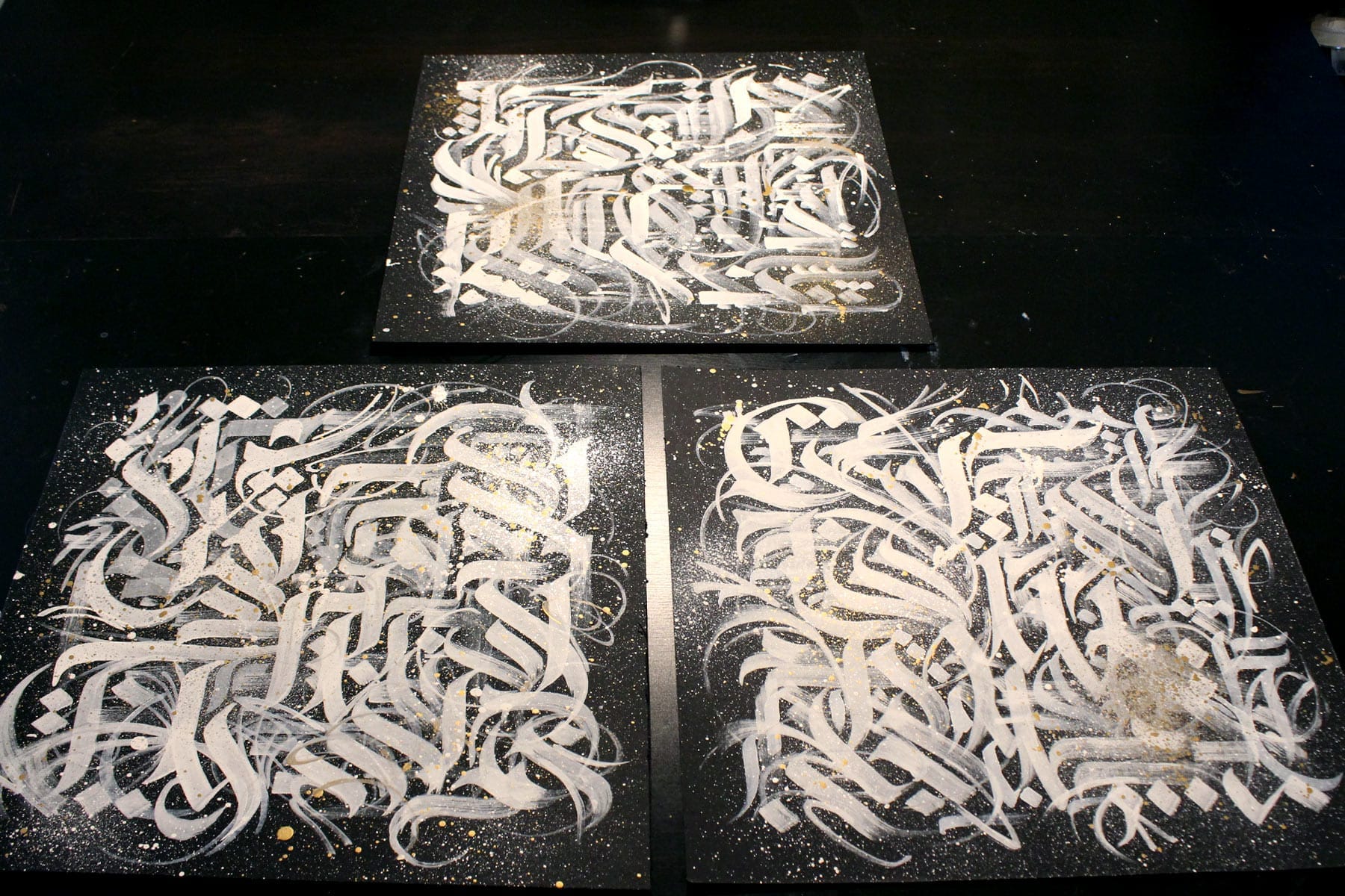'Unholy Trinity' Triptych Calligraffiti Panels by Jake Rainis