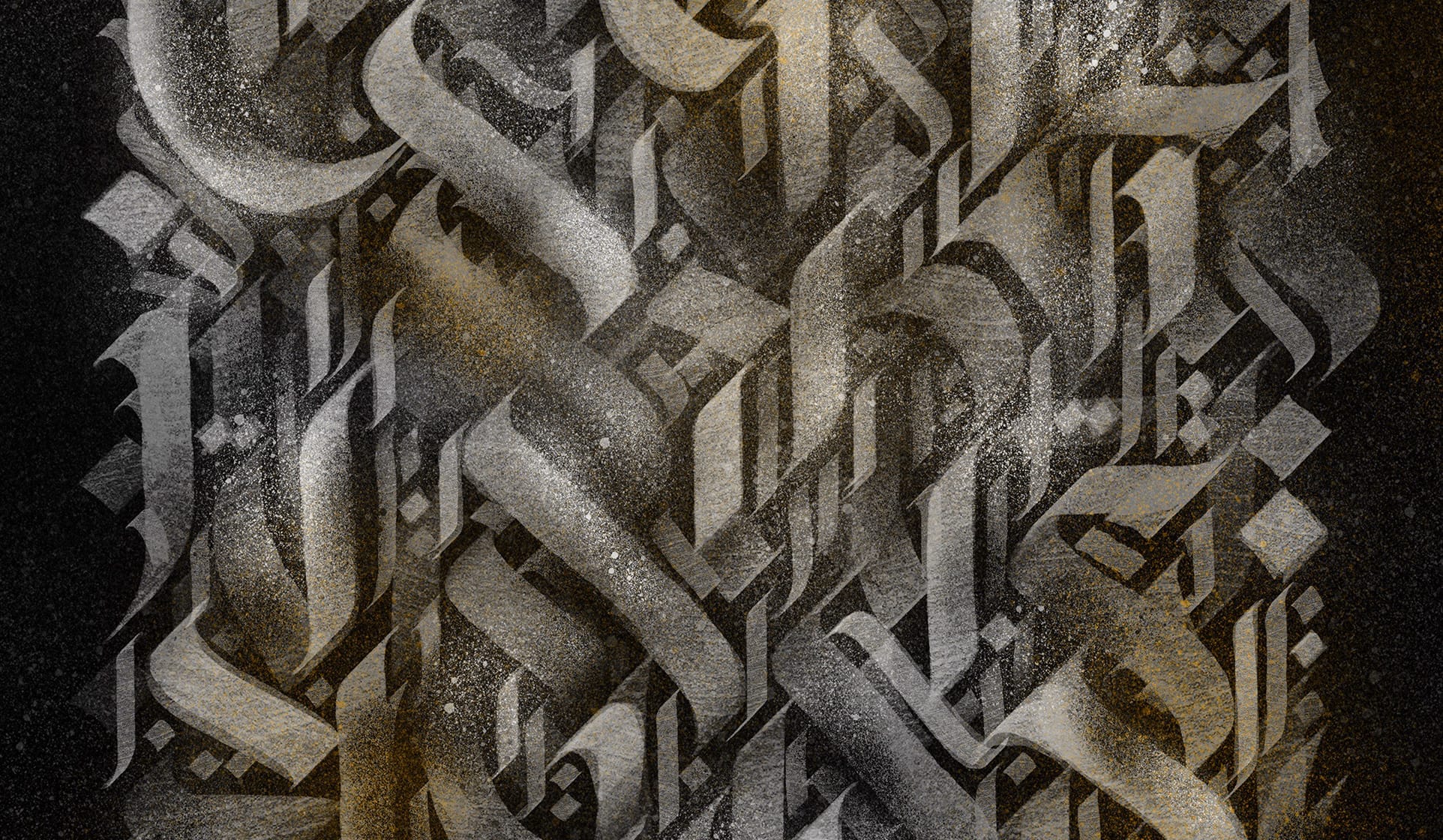 Example of Procreate blackletter brush using spraypaint textures