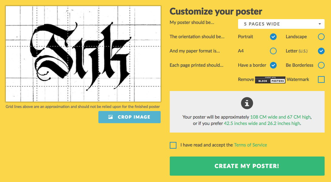 Creating a tiled poster using blockposters.com