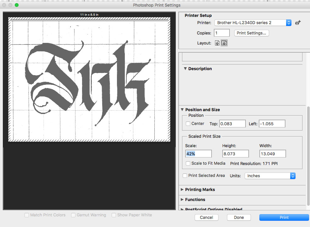Printing the scan of a Calligraphy piece