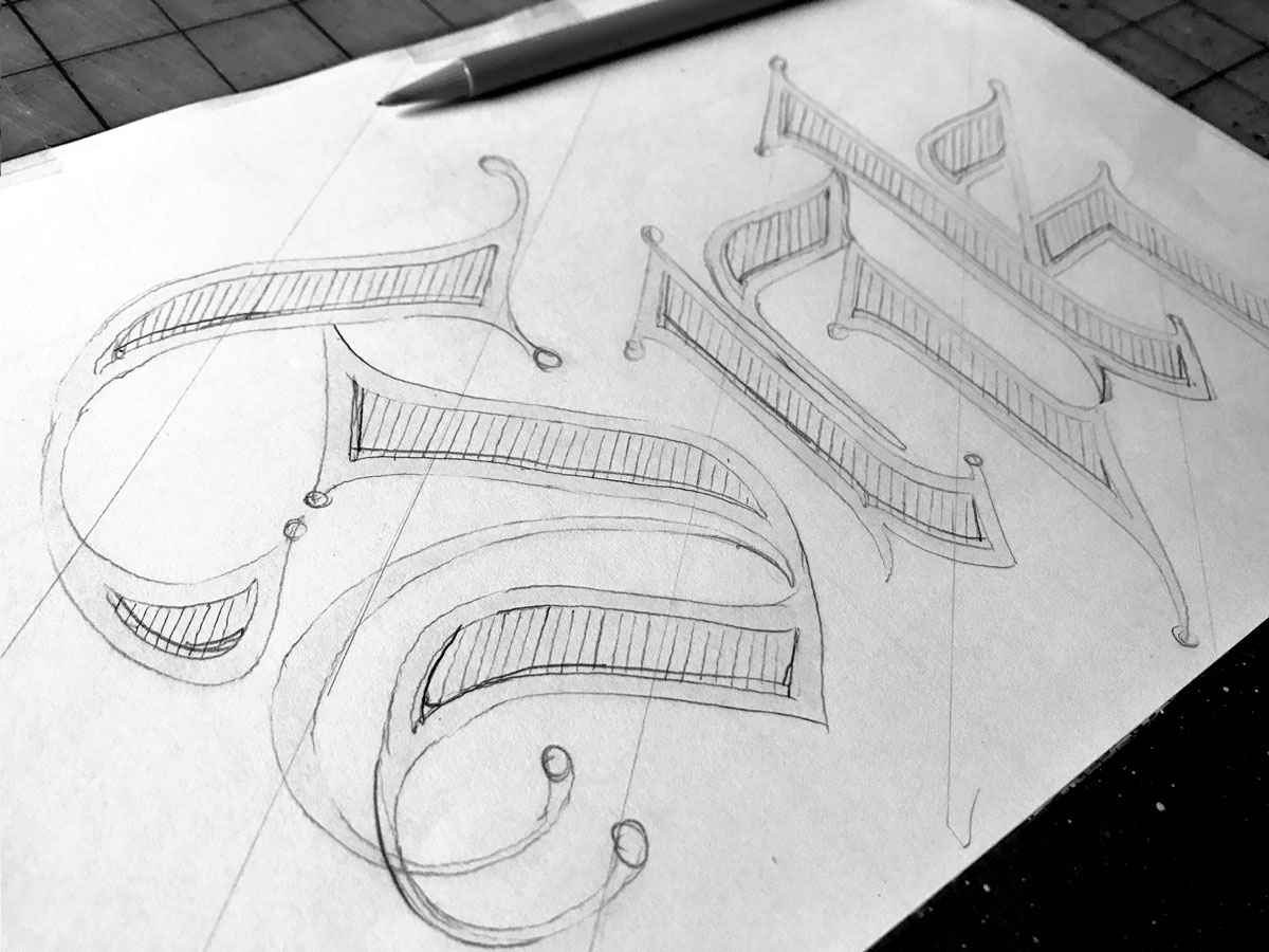 Sketched hand lettering of a Calligraphy piece