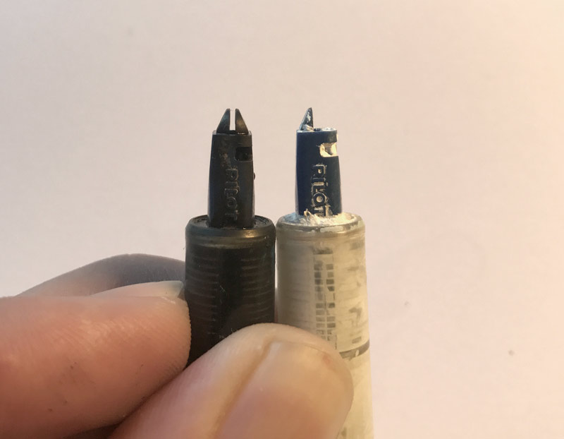 Pilot Parallel compared nibs before and after modification without nib