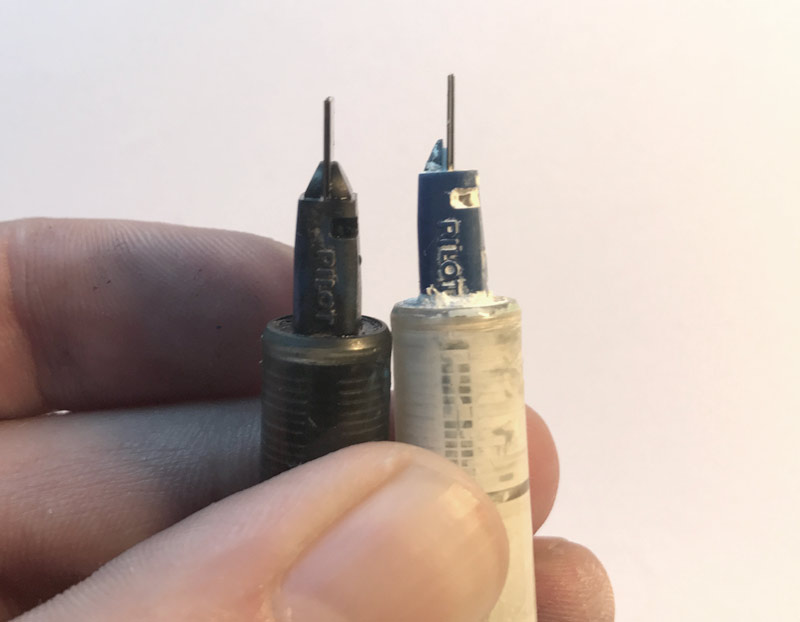 Pilot Parallel compared nibs before and after modification with nib