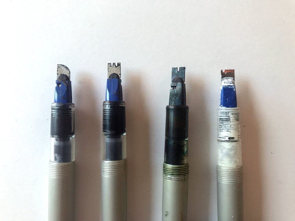 A variety of Pilot Parallels with modified nibs