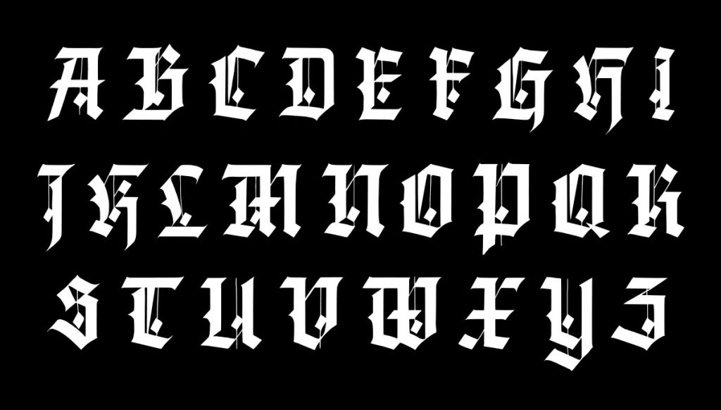 An example of Textura majuscule alphabet